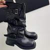 Dicksohlige dickabsatzige mittelhohe Stiefel mit weitem Schaft Damen neue Herbst Western Cowboy Slim großer Schaftumfang hohe Schaft Martin Stiefel