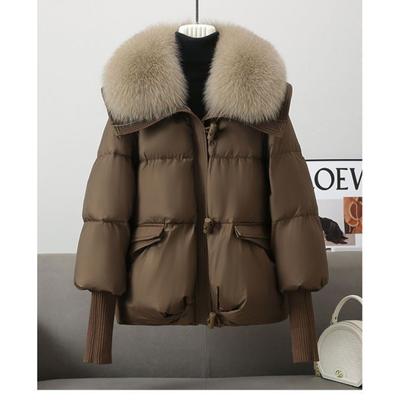 Winter Fur Collar Puffer Down Parka Loose Down Warmer Thicken Snow Jacket Pocket Zipper Faux Fur Outerwear Female