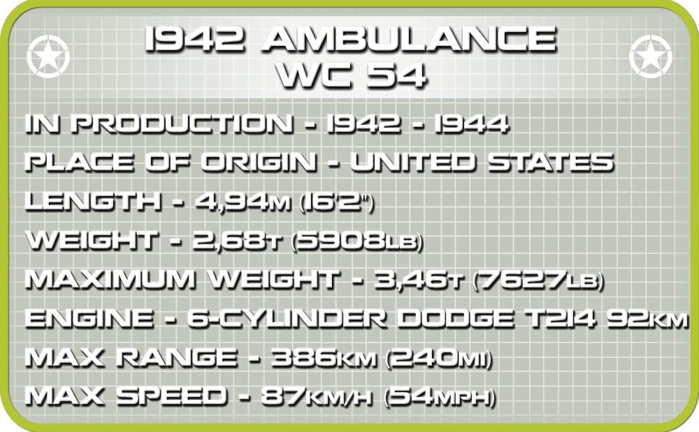 Cobi Historical Collection #2257 Dodge WC-54 Ambulance (WWII US Army) 135 Scale [Military Blocks - COBI Official Japan Distributor]