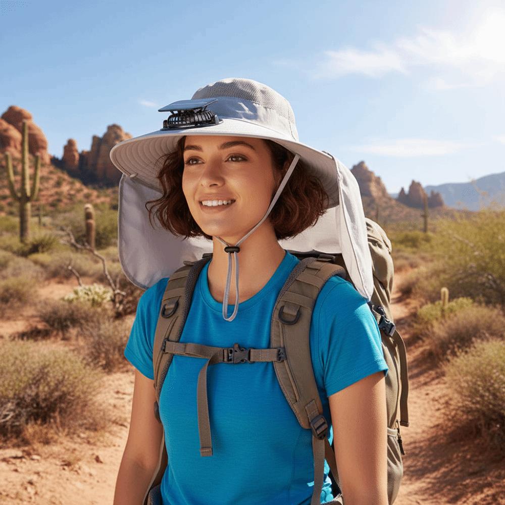 with Shawl Solar Fan Hat Waterproof Fishing Hat Gift Wide Brim Hat  Fishing Activities