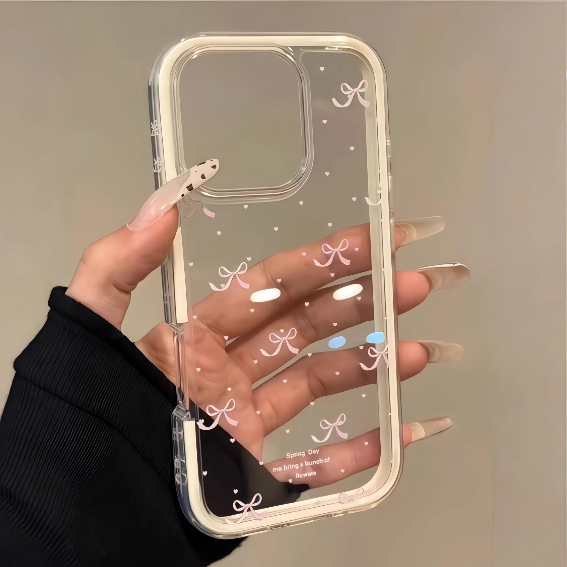 

Розовый бант для iPhone16ProMax для чехла для телефона Apple 15/13/1 2/14 Всесторонний мягкий чехол 11 For Apple 11