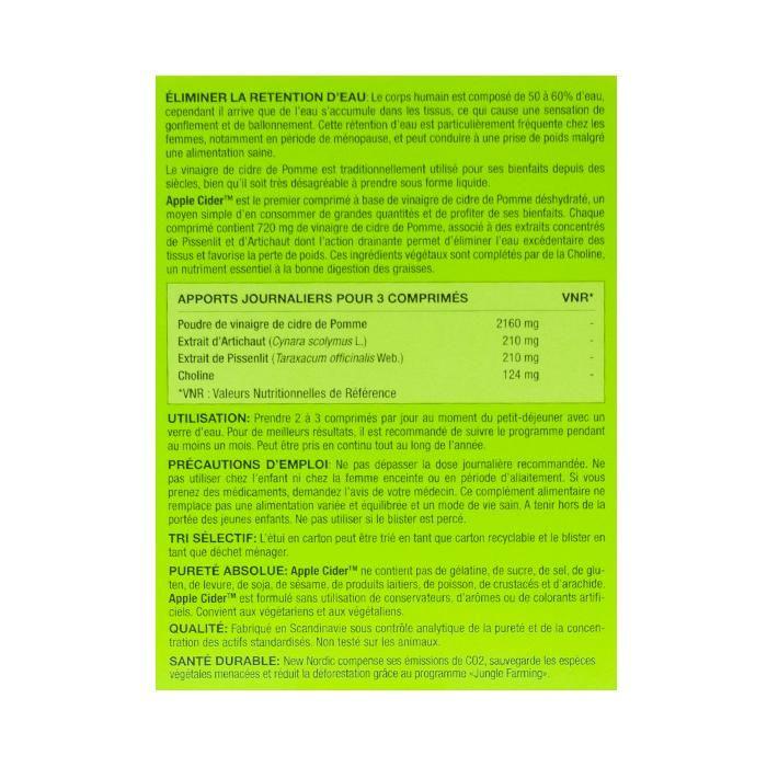 New Nordic - Apple Cider - Complément Alimentaire Minceur et Draineur - Vinaigre de Cidre de Pomme - 60 Comprimés - 20 à 30 Jours