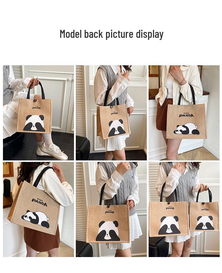 Portable Large-Capacity Panda Tote Bag - Retro Linen Shopping & Travel Shoulder Bag