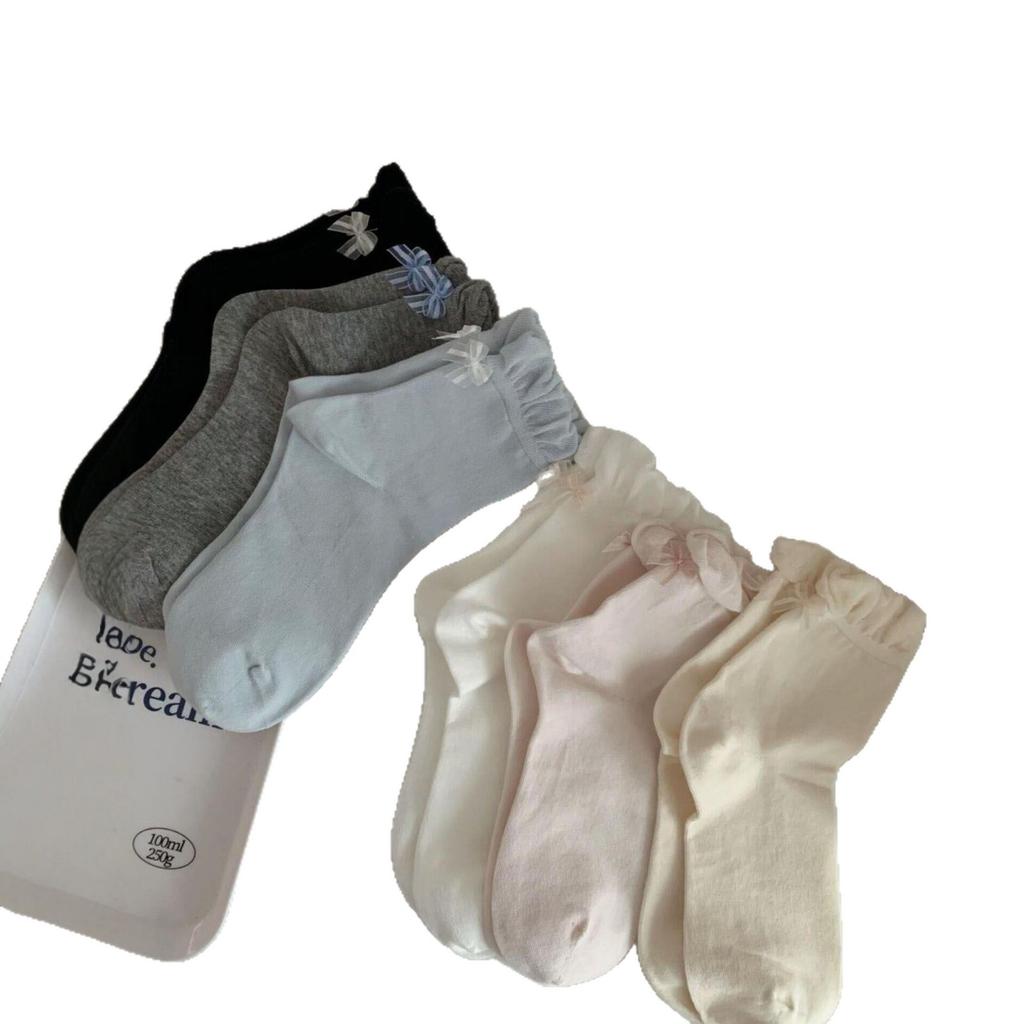 Ins Style Lace Bow Boneless Socks Women'S Spring And Summer Cotton Japanese Jk Versatile Ballet Style Mid-Tube Stacking Socks