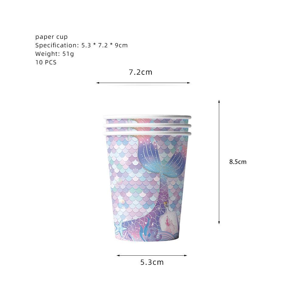 Mermaid Theme Party Supplies: Colorful Fish Scale Napkins, Plates, Cups, Flags, and Swirl Decorations