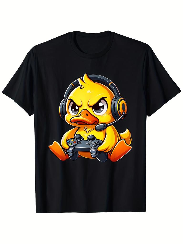 Funny Duck Gamer T-Shirt with Headphones & Controllers - Retro Gaming Graphic Te