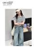 Gestreiftes Polo-Shirt und Jeans-Hose mit weitem Bein für Mädchen - Koreanischer Stil Lässige Sommer-Mode
