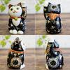 Stylish Kutani Ware Beckoning Cat Figurine from Waza No Kura, Left-handed, Black, Perfect for Openings, Housewarmings, Birthdays, or Any Occasion.