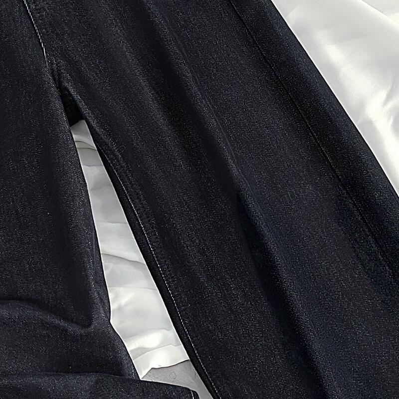 Women's High-Waisted Brushed Washed Plaid Wide-Leg Denim Jeans