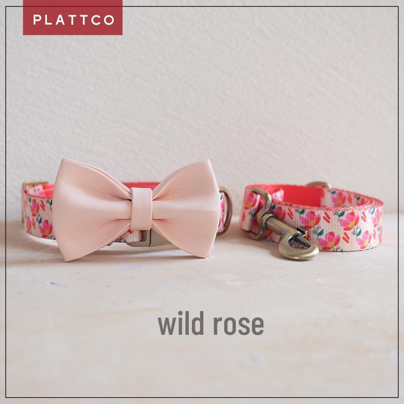 PLATTCO High Quality Pink Rose Dog Collar & Durable Leash Set PDC346 Small
