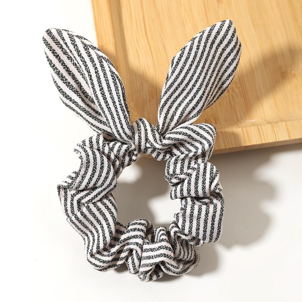 Striped Rabbit Ear Bow Headband - Pure Cotton Korean Style Elastic Hair Tie