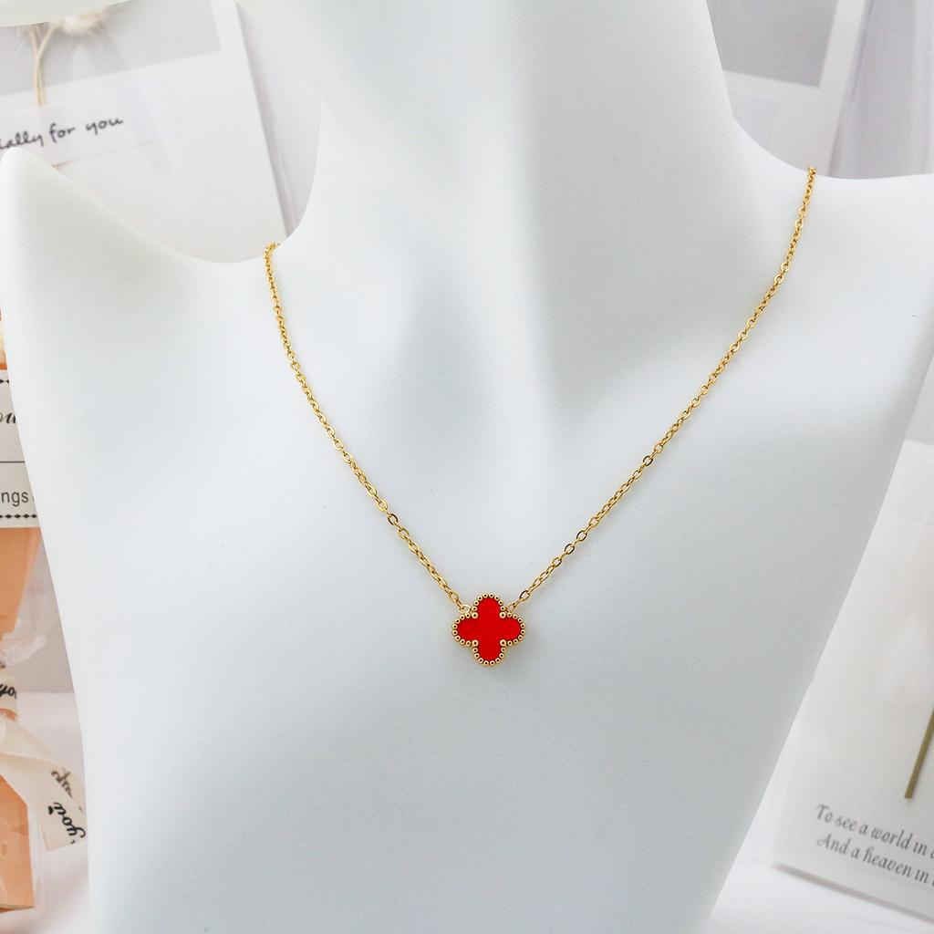 13mm Four-leaf Clover Single Flower Necklace Double-sided 18K Vacuum Plated Non-fading Women's Necklace
