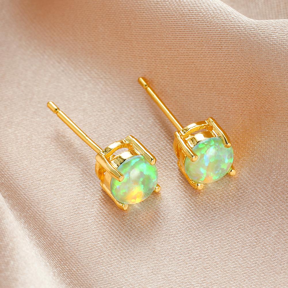 Cut Golden White Round Color Fire Opal Stud Earrings Wedding Jewelry Gift