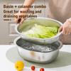 201 Stainless Steel Rice Washing Basin 2 in 1 Mixing Bowl New Vegetable Washing Basin  Kitchen Use