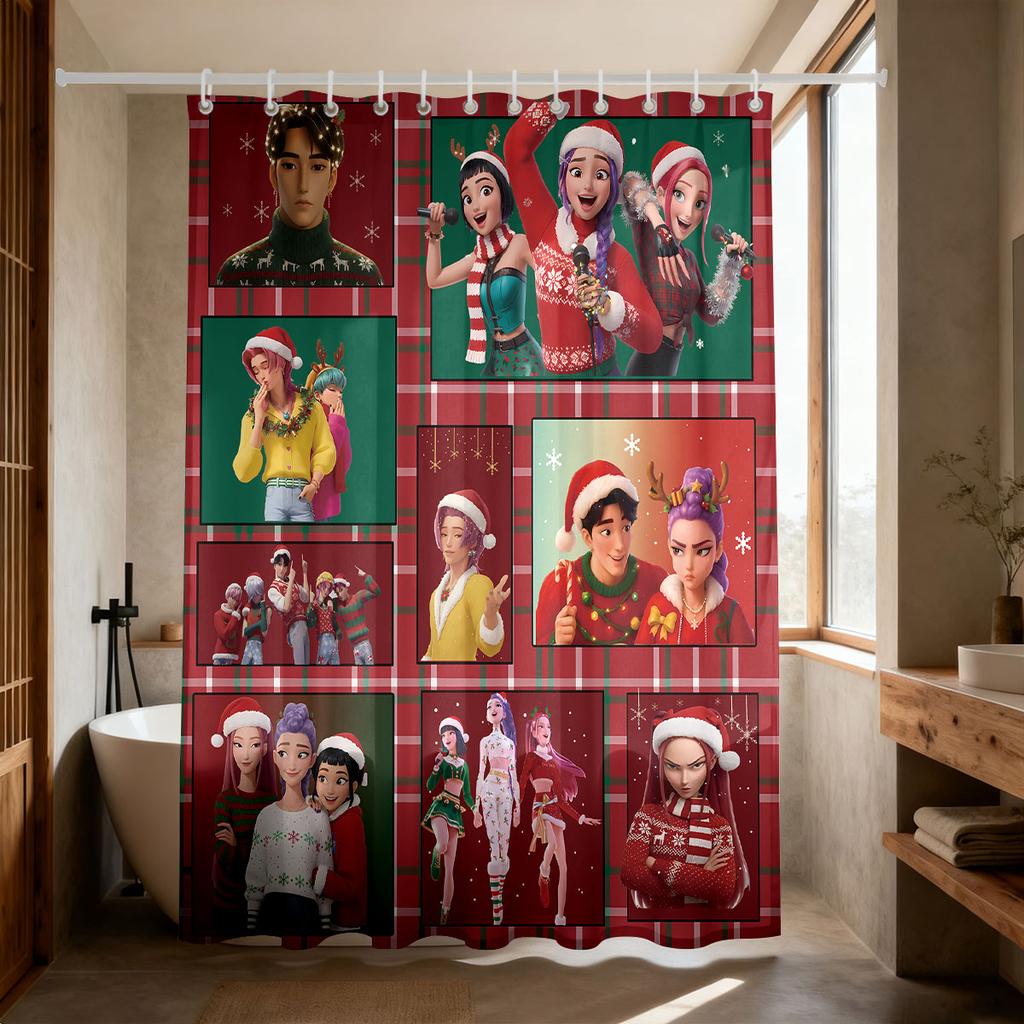 1Pc K-Pop Demon Hunters Printed Waterproof Shower Curtain Privacy Hanging Curtain With 12 Hooks Multiple Sizes Machine Washable