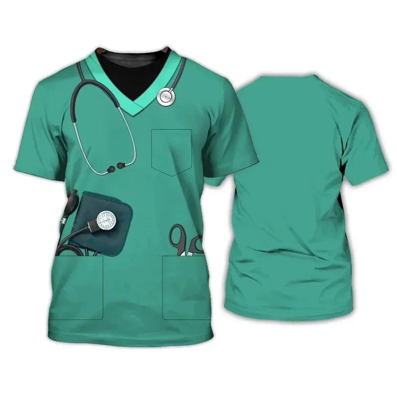 EMS Uniform Chlapecké tričko Doctor Shirt 2024 Nový 3D potisk svetr s krátkým rukávem Unisex módní trička Letní oversized sesterské topy