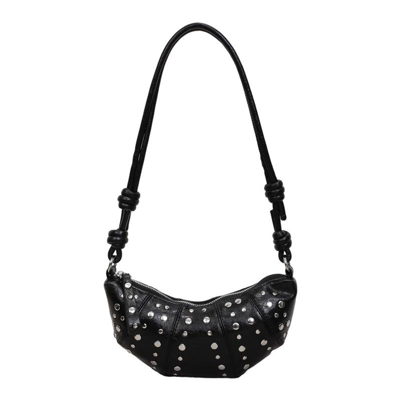 Trendy cool rivet small bag women's new fashion croissant summer feeling shoulder messenger bag