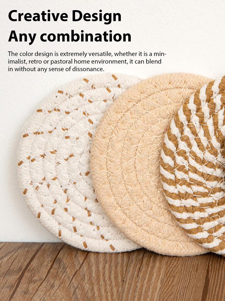 4/8Pcs INS Style Cotton Rope Braided Coasters Thickened Heat Insulating Mats Absorbent Woven Braided Placemats for Coffee Tea