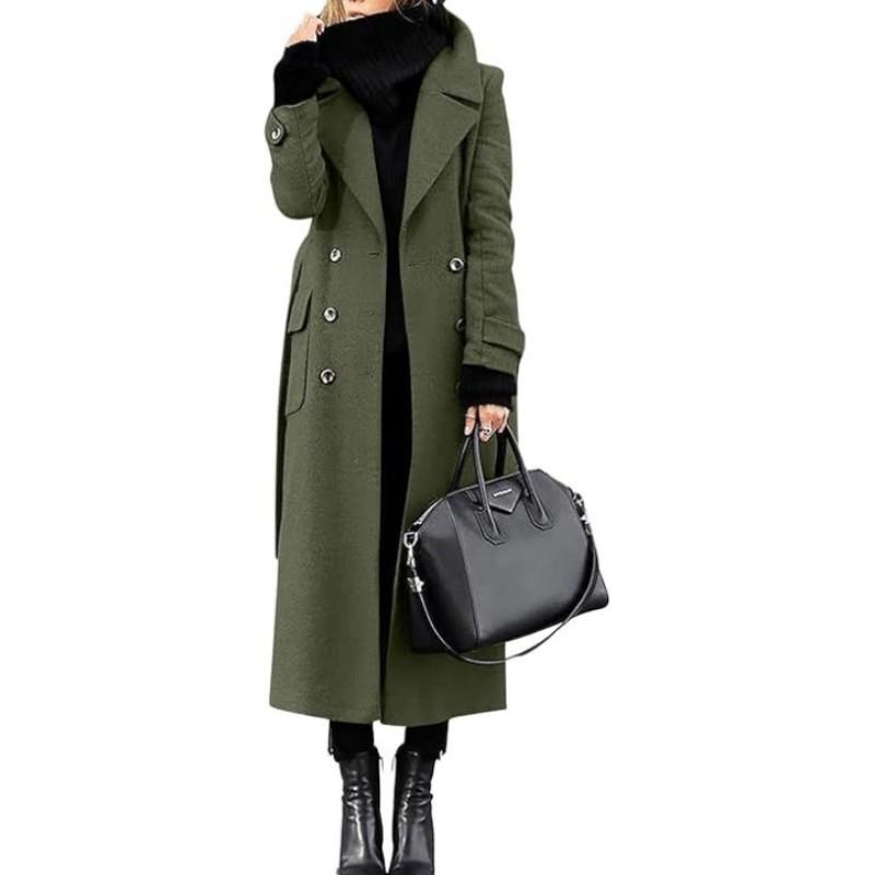 Damen Herbst und Winter Temperament Pendler Anzug Kragen Zweireihiger Langer Mantel