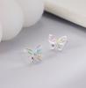 New Fashion Creative Colorful Diamond Butterfly 925 Sterling Silver Jewelry Sweet Girly Asymmetric Earrings TYB626