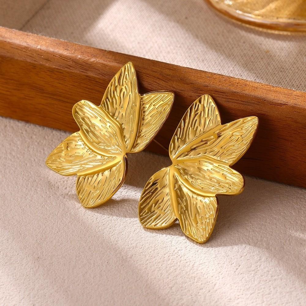 1Pair Gold Color Stud Earrings Stainless Steel Geometric Earrings Metal Flower Earrings  Women