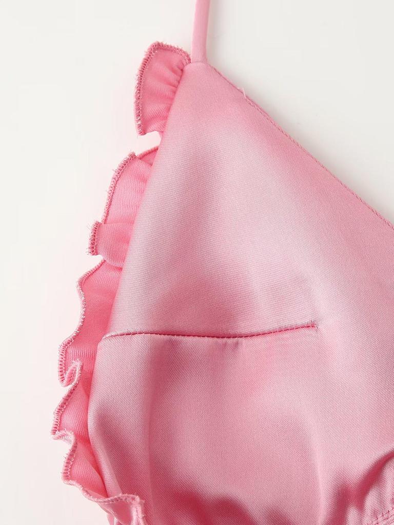 Silk Satin V-neck Backless Spaghetti Strap A-line Dress for Women - New European American Style