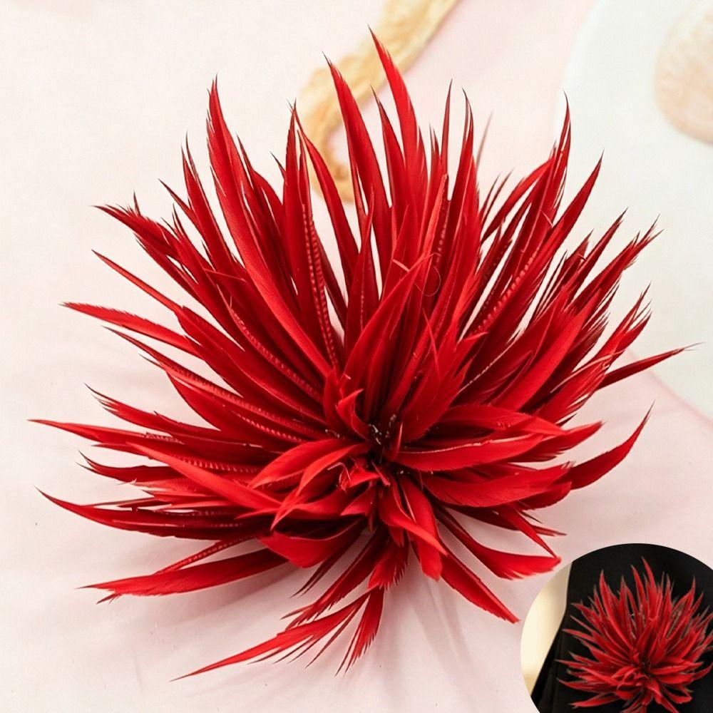 Feather Flower Brooch Pin Handmade Floral Lapel Pin Fashion Feather Flower Brooch Daily Wear