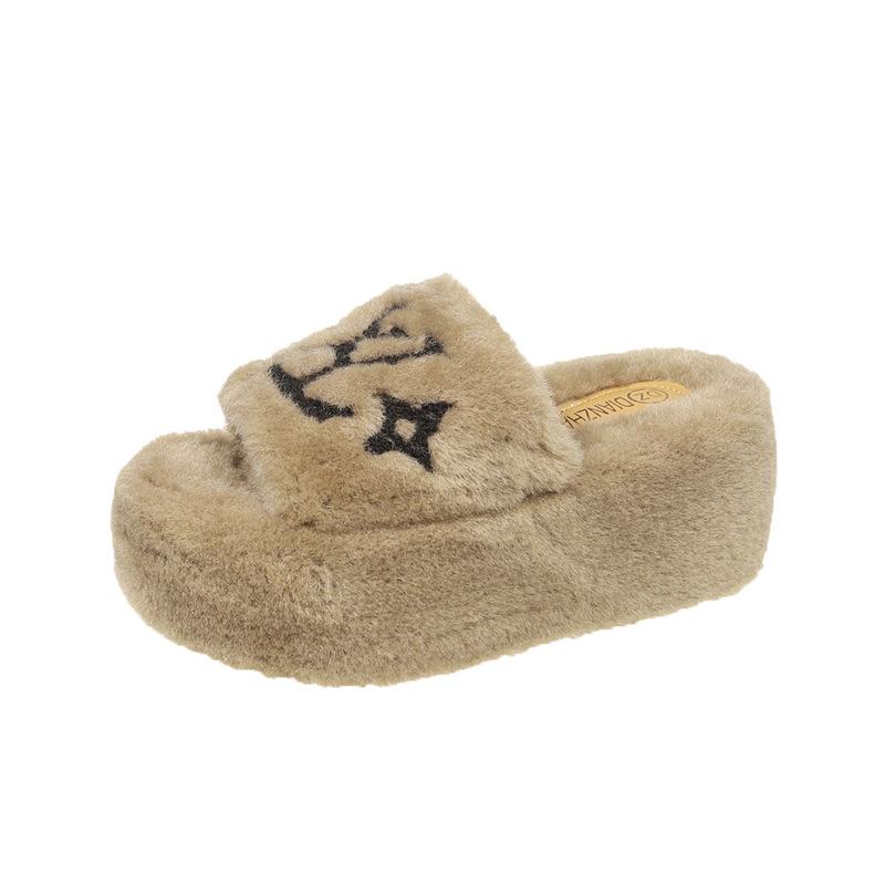 

8 cm fluffy mop outer slippers premium feeling fluffy comfortable home cotton mop platform slippers women s fashion 40 хакі
