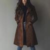 Damen Reverskragen Einreihig Lang geschnitten Kerbknopf Vorne Tasche Lässiger Lockere Passform Herbst Winter Jacke