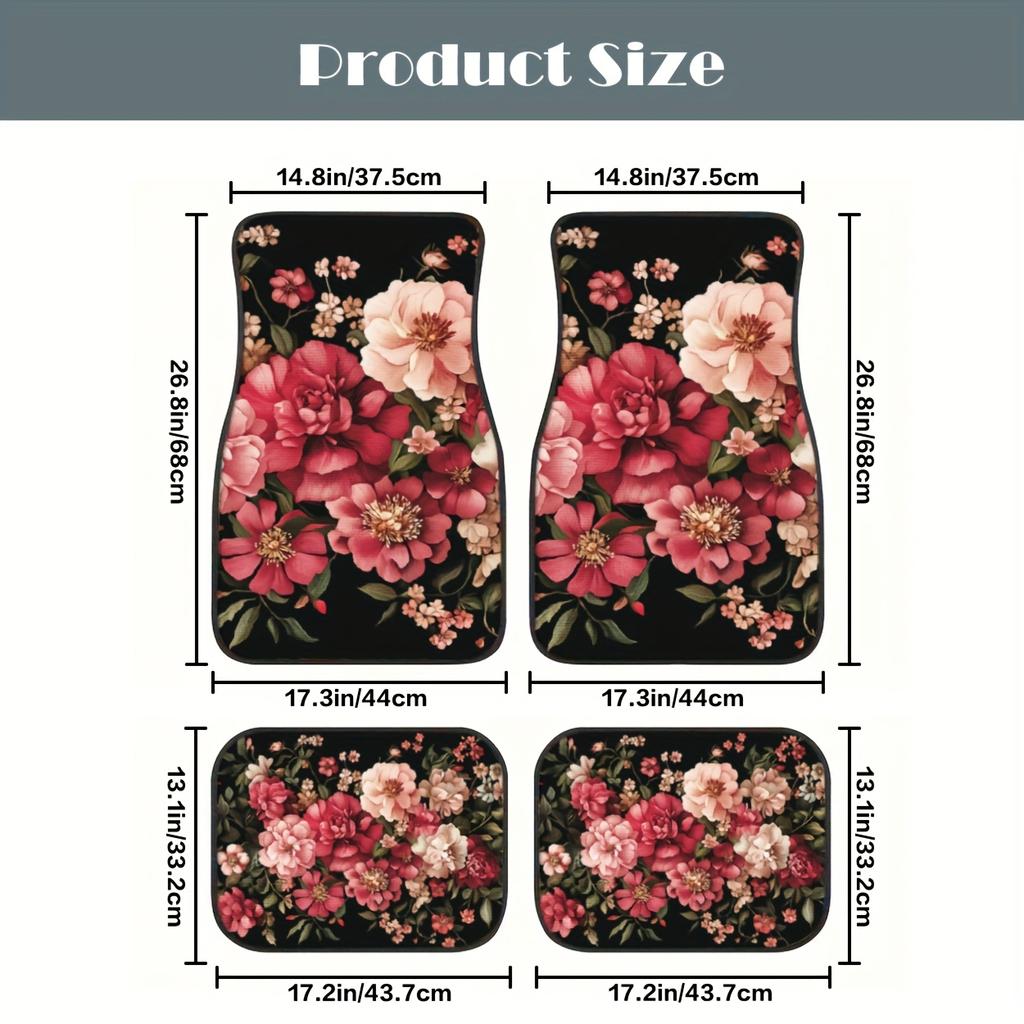 Set of 4 Car Mats Featuring Ethnic Designs with a Vintage Look, Fashionable And to Maintain, Compatible with Different Vehicle Models