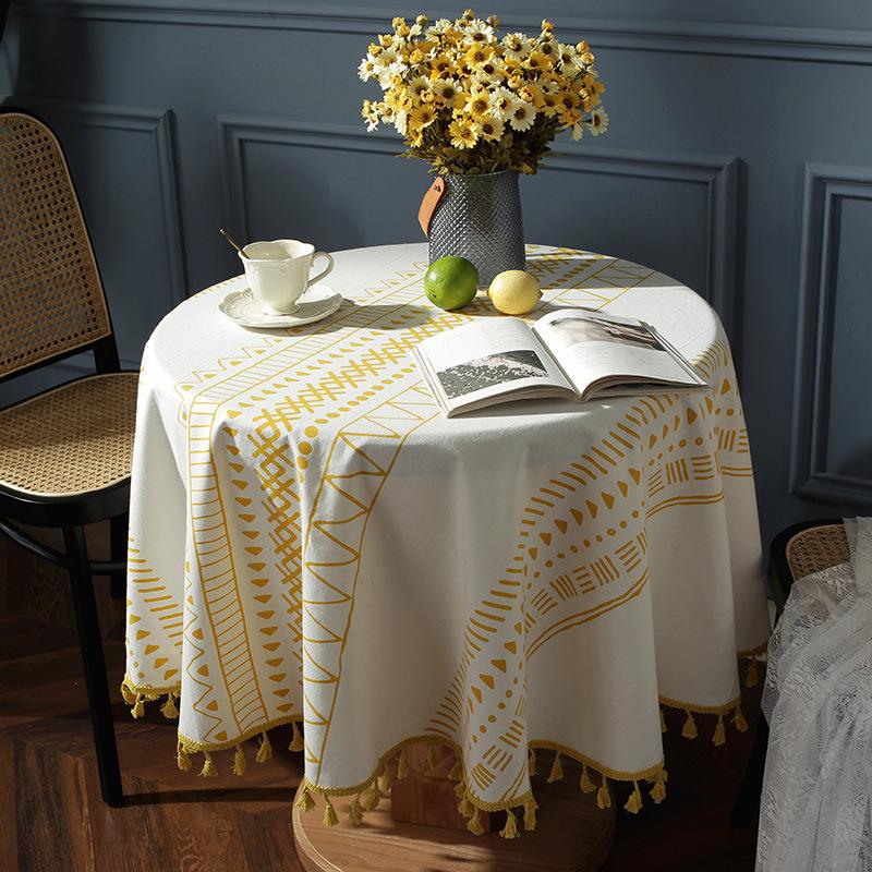 Tablecloth Around-Cotton Linen Tassel Tablecloth, Plaid Round Tablecloth, Red Striped Lattice Table Map, Wedding Cloth Cover