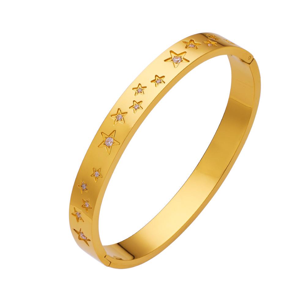 Gold Stainless Steel Bracelet with Zirconia-Inlaid Star Clasp