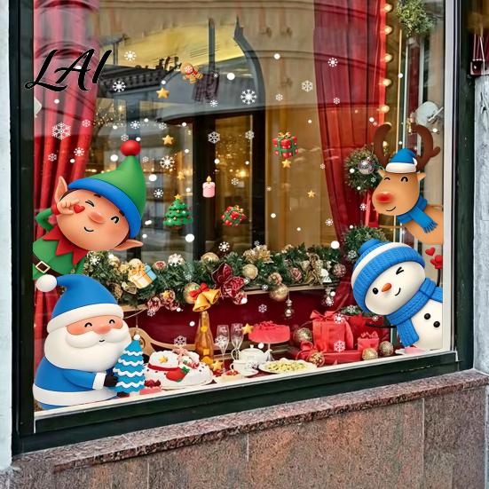 Festive Home Decor for Glass Christmas Window Stickers Static Cling Santa/Reindeer/Snowmen/Elves Print Waterproof Clings PVC Decal Windows And Doors