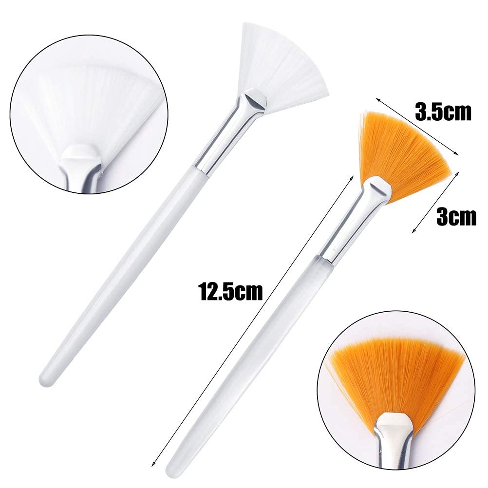 Professional Face Mask Brush Set, White and Orange Fan Applicators, Synthetic Bristles, 12.5cm Length, 4 Pack