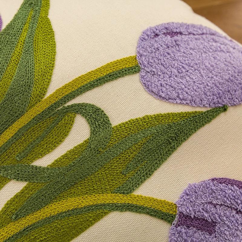 Pure Cotton Embroidery Tulip Spring Throw Pillow Covers Outdoor Patio Cushion Cover Pillow Cases Summer Garden Decorations Home