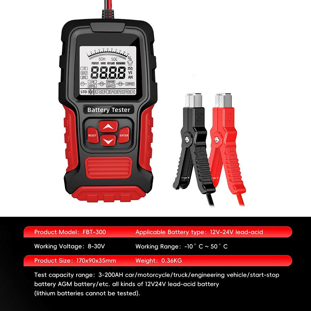 3AH - 200Ah Lead-acid Battery Test LCD Digital 12V 24V Measurement Diagnostic Tool Car Battery Tester for Vehicle Truck Motorcycle SUV