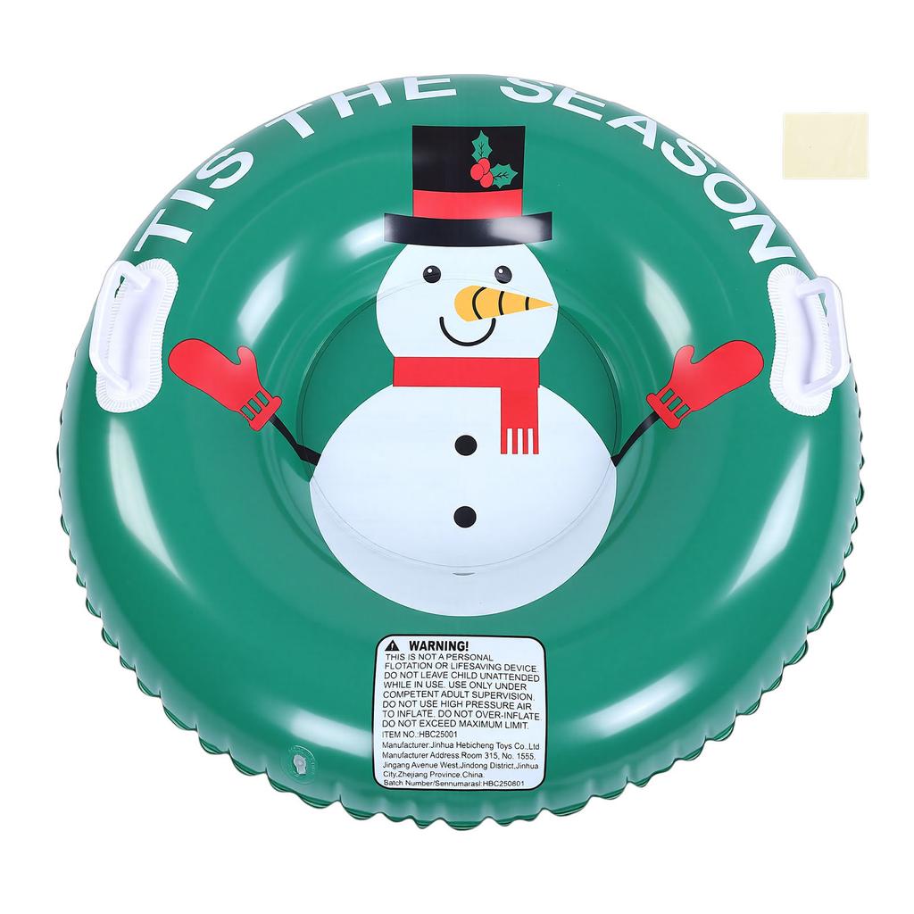 Snow Tube Cold Resistance Heavy Duty Thickened Inflatable Snow Tube Sled with Dual Handles for Whole Family Green