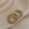 FLASHBUY Stainless Steel Gold Color Geometric Metal Mesh Earrings for Women Girls New Trend Hoop Ear Jewelry Gift