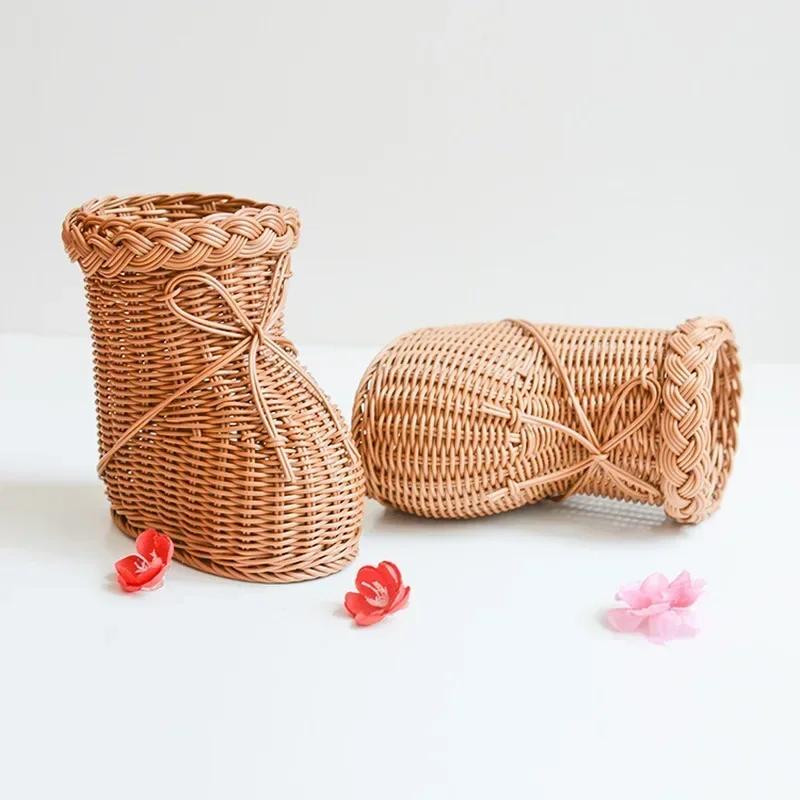 Creative Flower Basket Imitation Rattan Woven Plastic Shoe Shaped Storage Basket Home Store Desktop Decoration Storage Basket