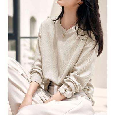 Commute Fashion Minimalist Casual Versatile Sweatshirt Women Spring Autumn New Loose Crew Neck Pullover Long Sleeve Top