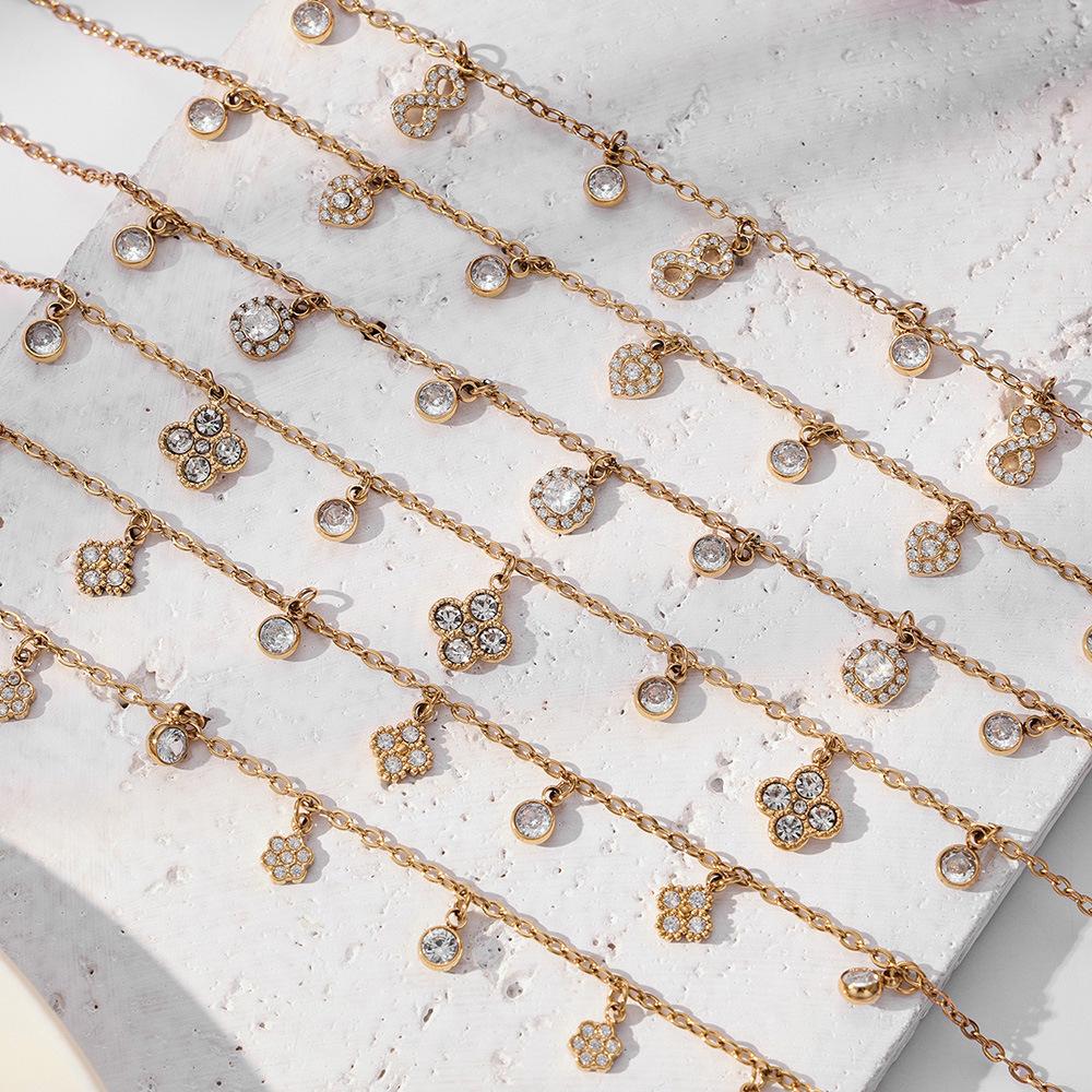 European & American Fashion DIY Multi-Accessory Set: Small 8-Shaped Flower with Full Rhinestones & 5A Zircon Necklace and Bracelet Combination