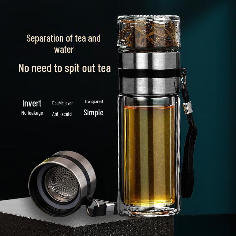 Tinle Double-Layer Tea Infuser Glass Travel Mug