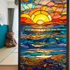 Colorful Retro Floral & Bird Static Cling Window Film - No Glue, Removable