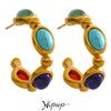 Yhpup 316l Stainless Steel Natural Stone Vintage Colorful Hoop Earrings PVD Plated High Quality Fashion Jewelry for Women