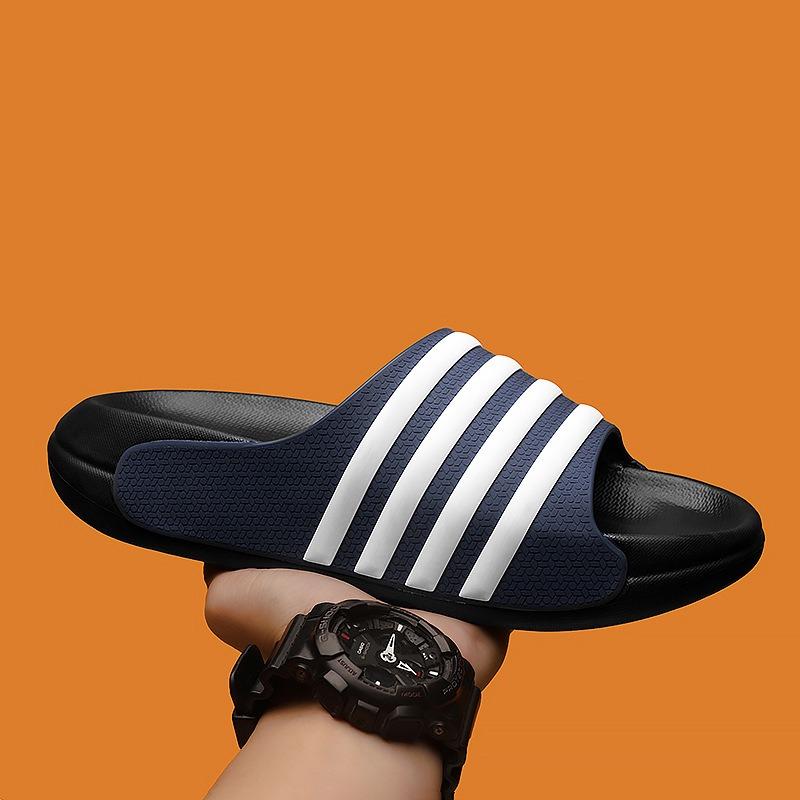 Men's Striped Slide Sandals Non-slip Thick Sole Casual Slippers for Outdoor Beach Home Use