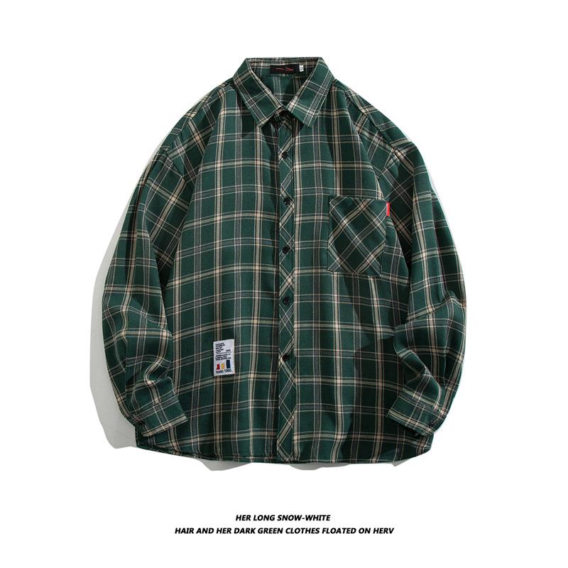 

Мужская повседневная рубашка KOBPT в клетку с длинным рукавом в стиле ретро — весна/осень, модная и универсальная модель для пар XL