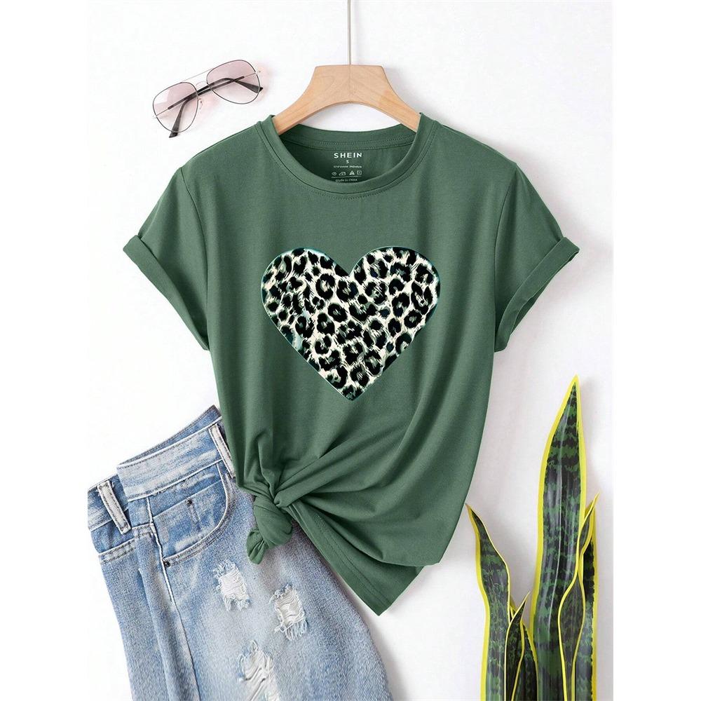 Urban Fashion Women's Leopard-print Short-sleeved Top Summer Daily Casual Women's Crew-neck T-shirt Outdoor Street Elegant Top