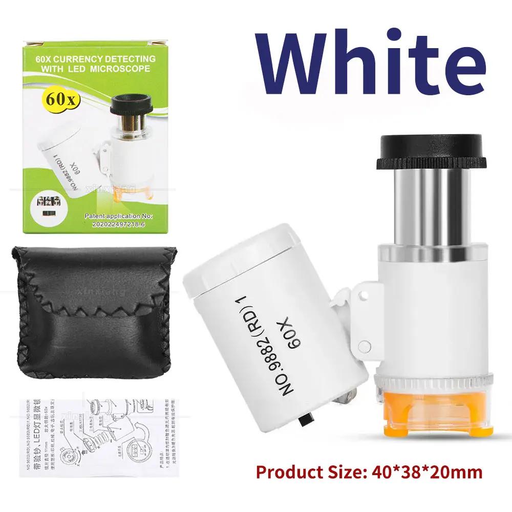 60X Mini Magnifier Pocket Microscope with LED UV Light Jewelry Magnifying Glass Jewelers Eye Loupe For Diamond Coins Currency