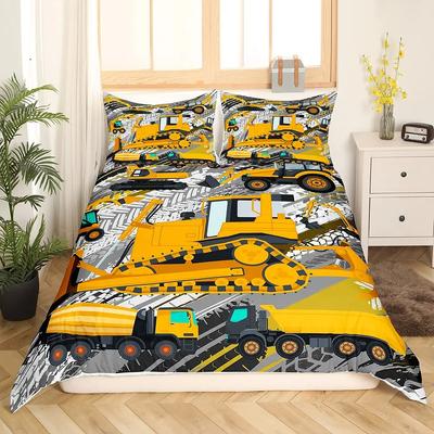 Construction Vehicles Boys Excavator Duvet Cover Yellow Tractor Truck Bedding Set for Teens Child Old Retro Car Theme Room Decor
