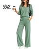 Damen Sportanzüge Sweatshirt Hose 2-teiliges Set, V-Ausschnitt Langarm Oberteil & Weiter Passender Lounge Set Hosen mit Elastischem Bund, Einfarbig
